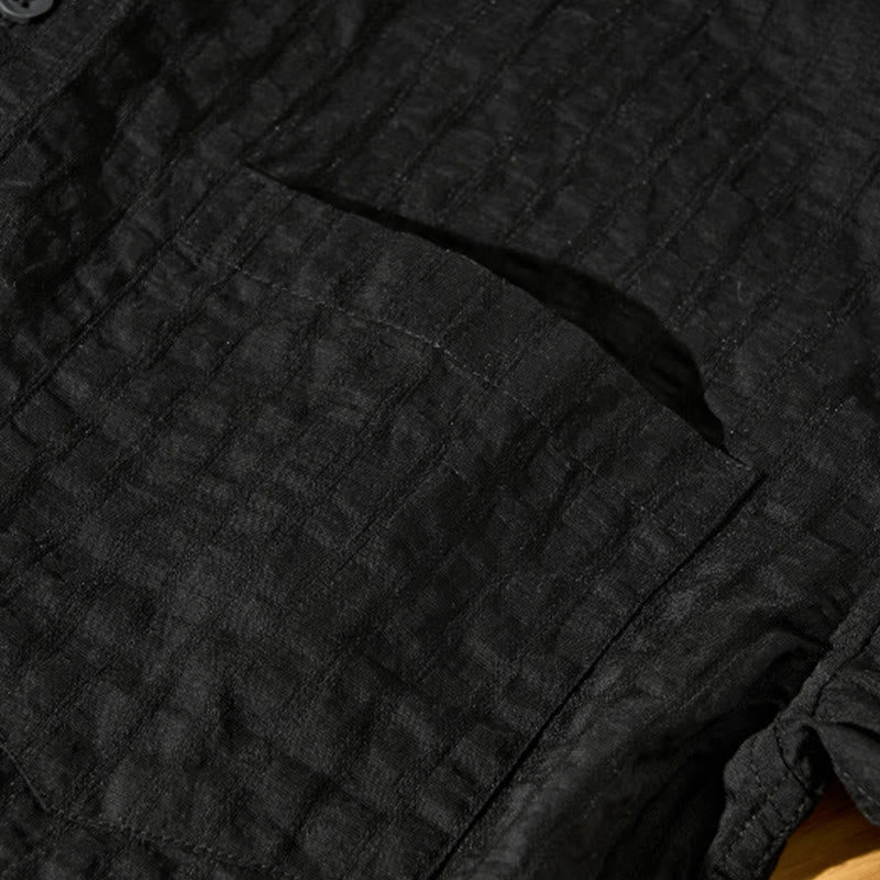 Summer Solid Breathable Men's Buttons Short Sleeve Tencel Shirt