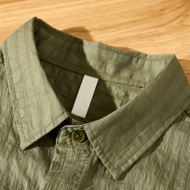 Summer Solid Breathable Men's Buttons Short Sleeve Tencel Shirt