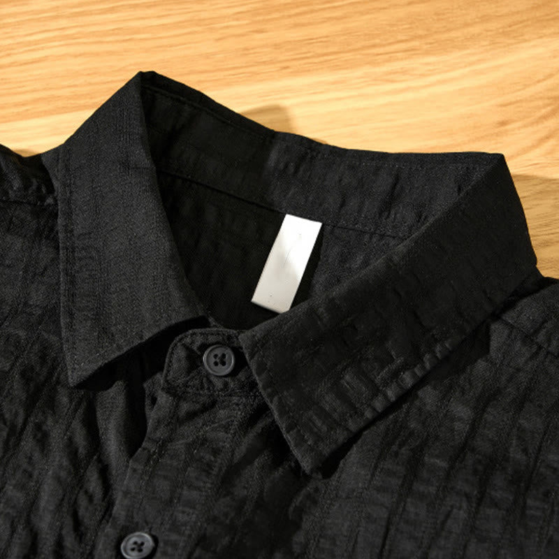 Summer Solid Breathable Men's Buttons Short Sleeve Tencel Shirt