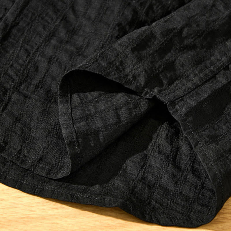 Summer Solid Breathable Men's Buttons Short Sleeve Tencel Shirt