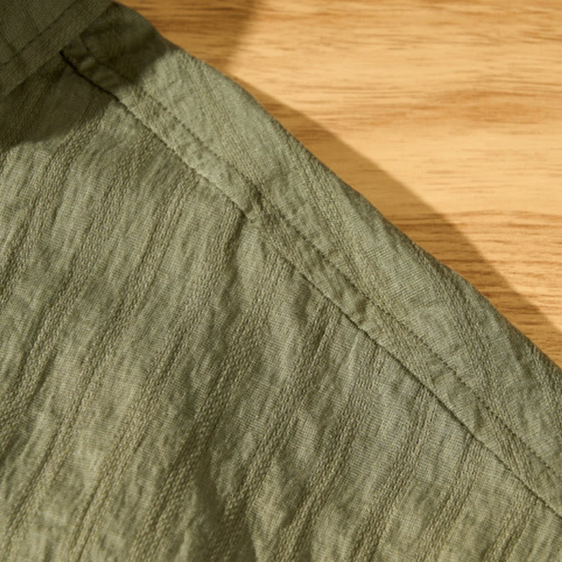 Summer Solid Breathable Men's Buttons Short Sleeve Tencel Shirt
