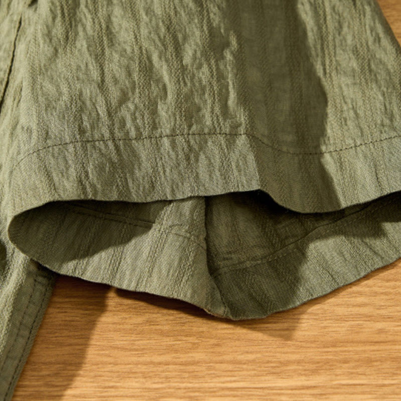 Summer Solid Breathable Men's Buttons Short Sleeve Tencel Shirt