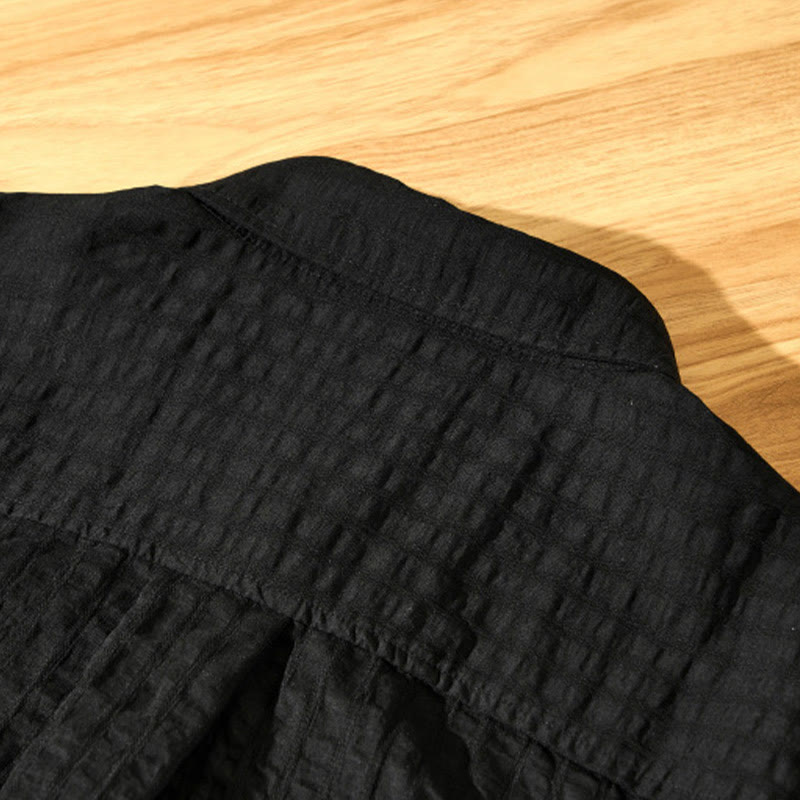 Summer Solid Breathable Men's Buttons Short Sleeve Tencel Shirt