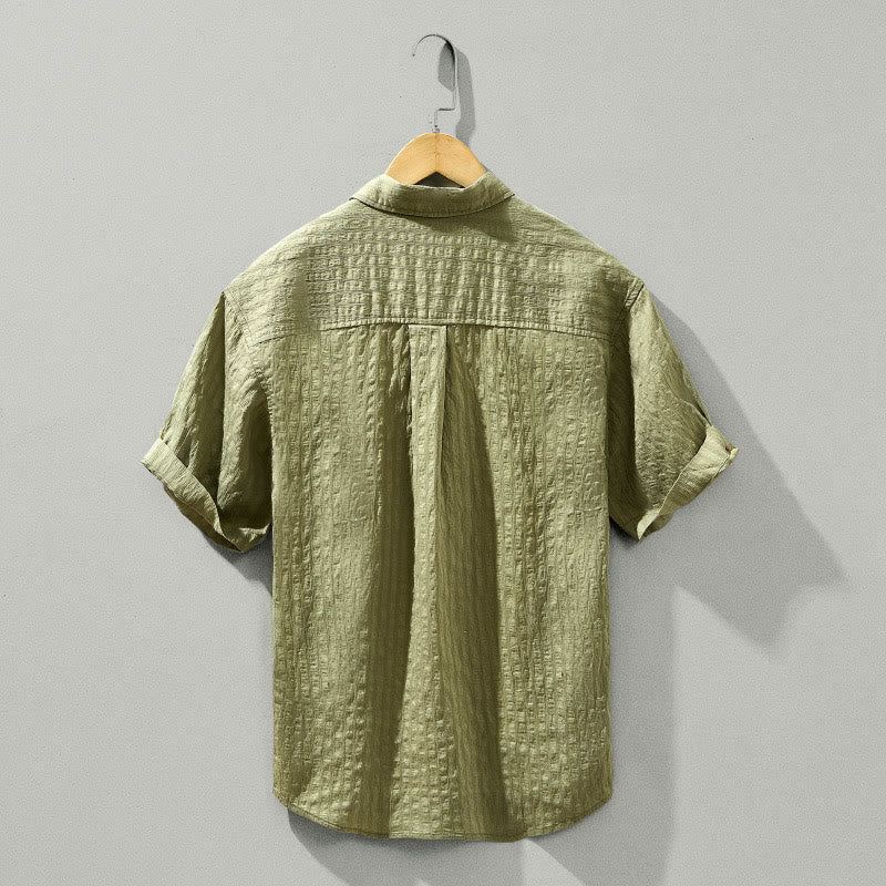 Summer Solid Breathable Men's Buttons Short Sleeve Tencel Shirt
