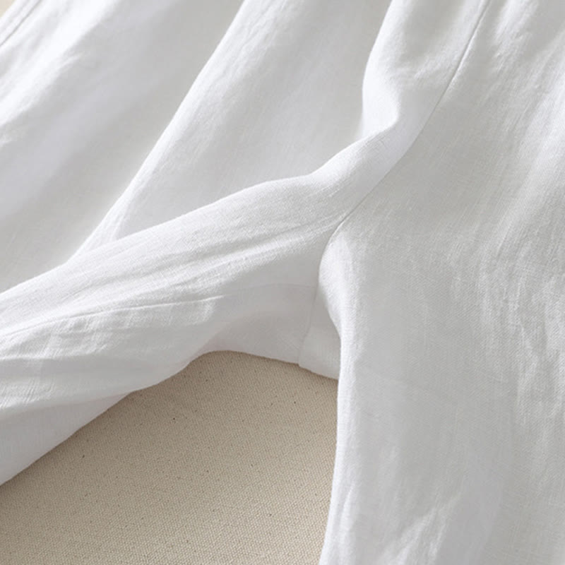 Summer Daily Solid Color Elastic Waistband Design Women's Wide Leg Cotton Linen Pants With Pockets