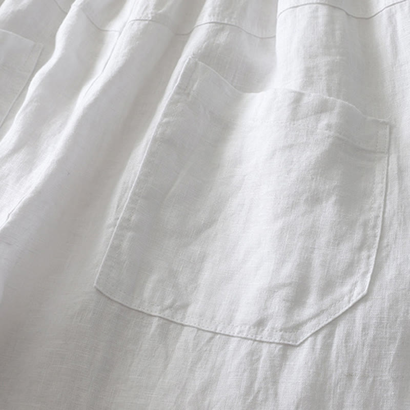 Summer Daily Solid Color Elastic Waistband Design Women's Wide Leg Cotton Linen Pants With Pockets