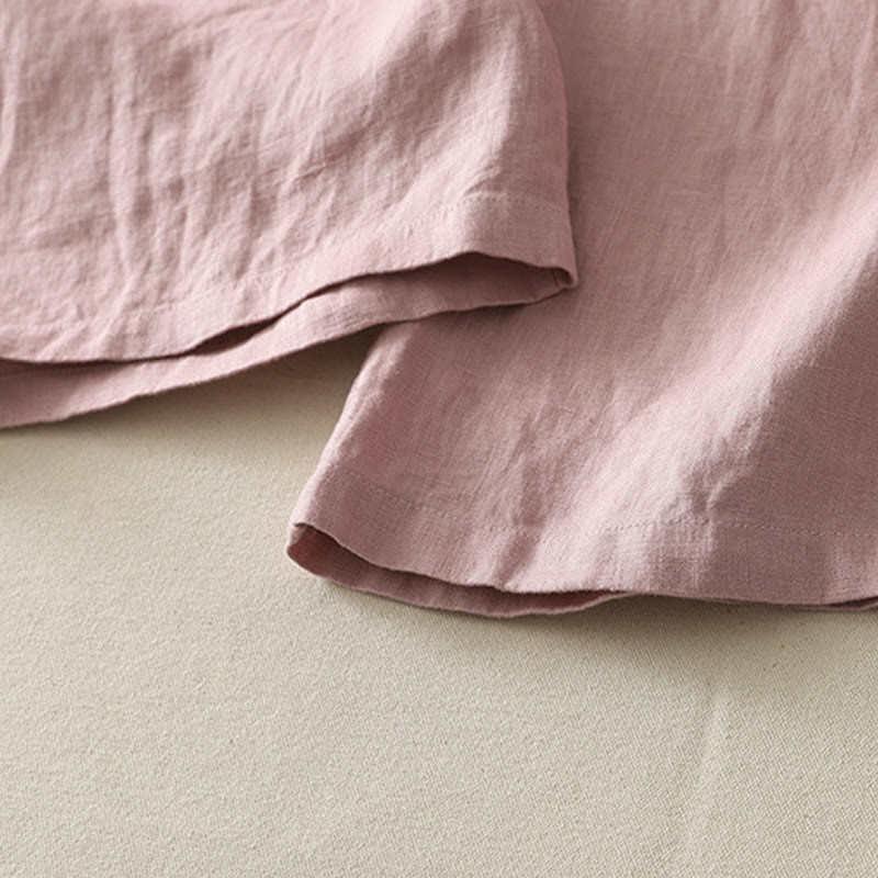 Summer Daily Solid Color Elastic Waistband Design Women's Wide Leg Cotton Linen Pants With Pockets