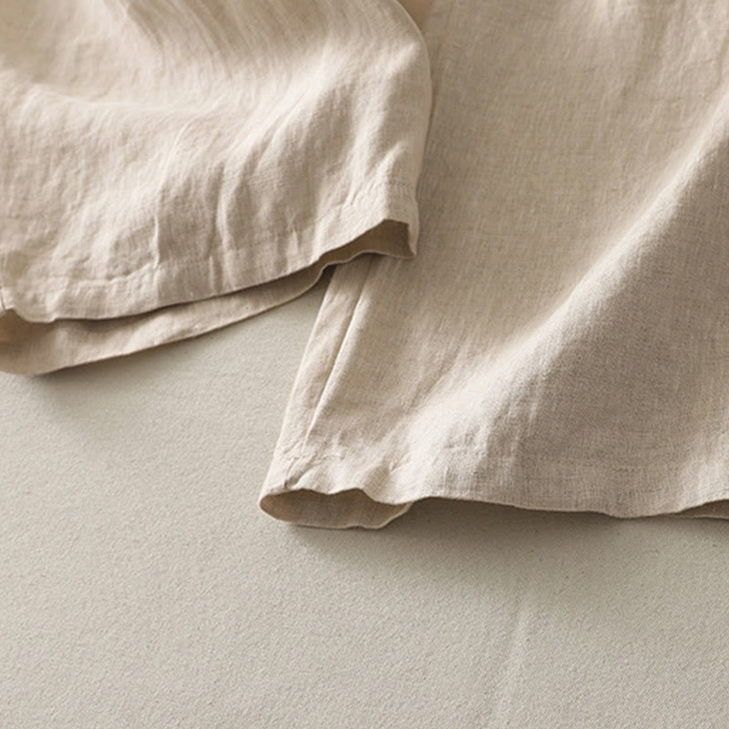 Summer Daily Solid Color Elastic Waistband Design Women's Wide Leg Cotton Linen Pants With Pockets