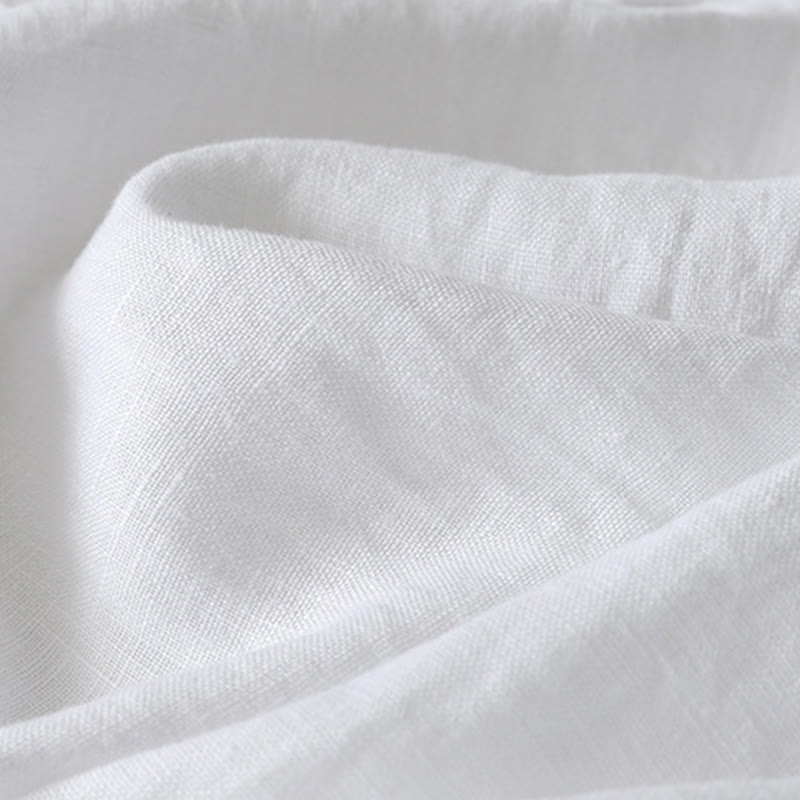 Summer Daily Solid Color Elastic Waistband Design Women's Wide Leg Cotton Linen Pants With Pockets