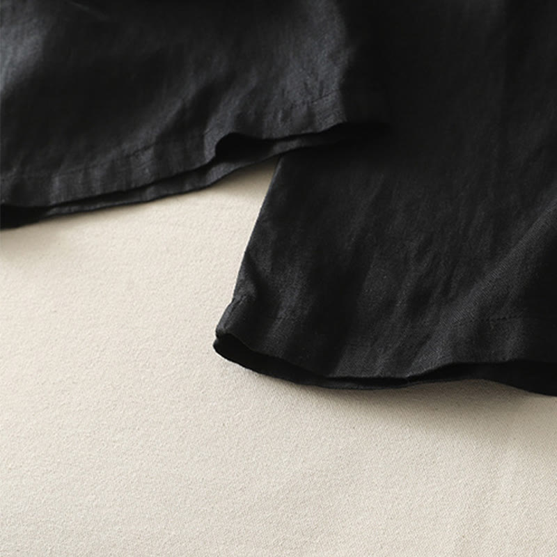 Summer Daily Solid Color Elastic Waistband Design Women's Wide Leg Cotton Linen Pants With Pockets