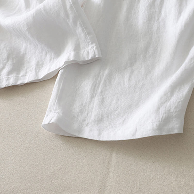 Summer Daily Solid Color Elastic Waistband Design Women's Wide Leg Cotton Linen Pants With Pockets