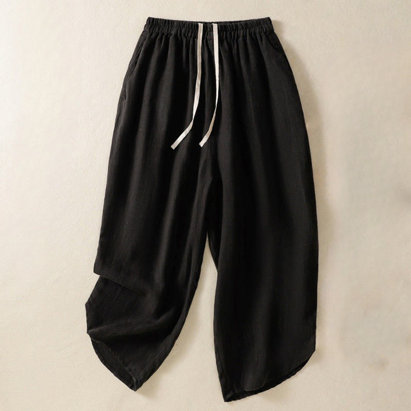 Breathable Cotton Cropped Wide-Leg Meditation Pants