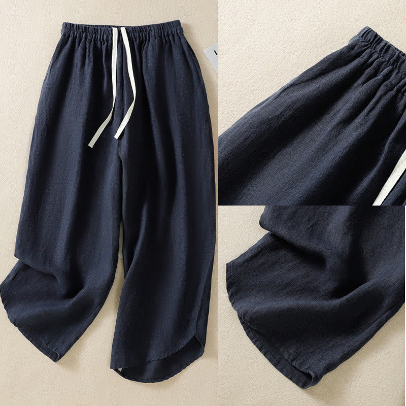 Breathable Cotton Cropped Wide-Leg Meditation Pants