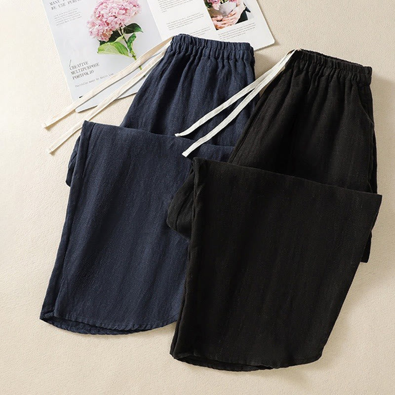 Breathable Cotton Cropped Wide-Leg Meditation Pants