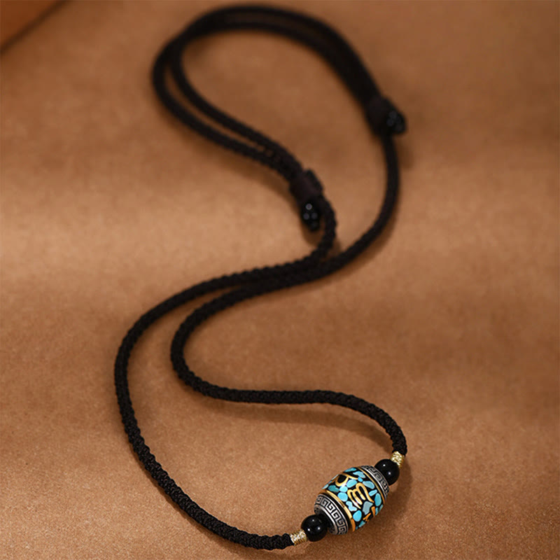 Tibet Om Mani Padme Hum Dzi Bead Pattern Protection Rotatable Necklace Pendant