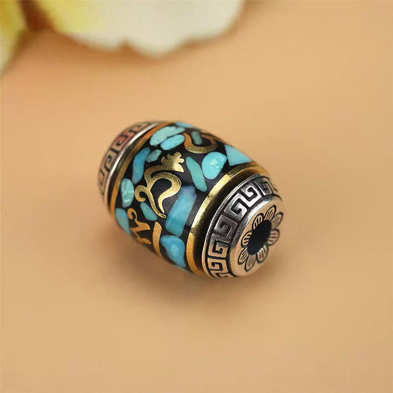 Tibet Om Mani Padme Hum Dzi Bead Pattern Protection Rotatable Necklace Pendant