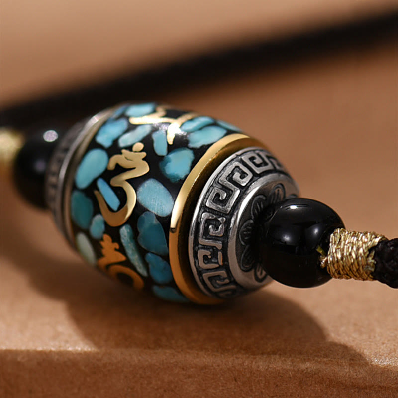 Tibet Om Mani Padme Hum Dzi Bead Pattern Protection Rotatable Necklace Pendant