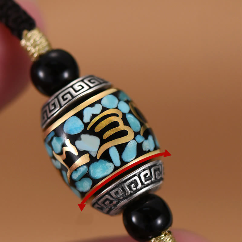 Tibet Om Mani Padme Hum Dzi Bead Pattern Protection Rotatable Necklace Pendant