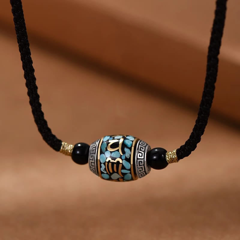 Tibet Om Mani Padme Hum Dzi Bead Pattern Protection Rotatable Necklace Pendant