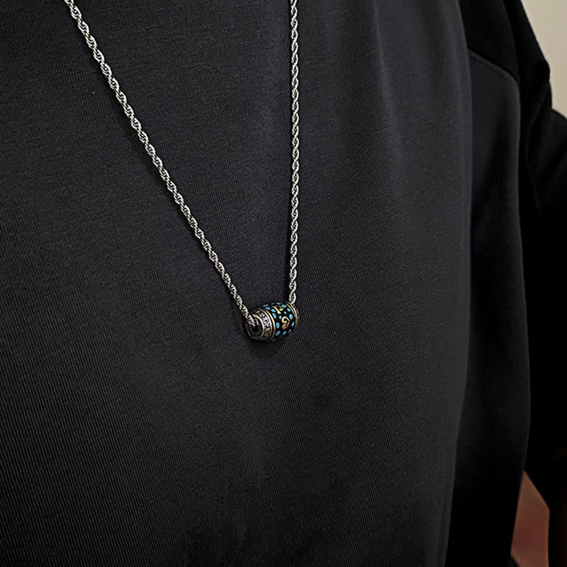 Tibet Om Mani Padme Hum Dzi Bead Pattern Protection Rotatable Necklace Pendant