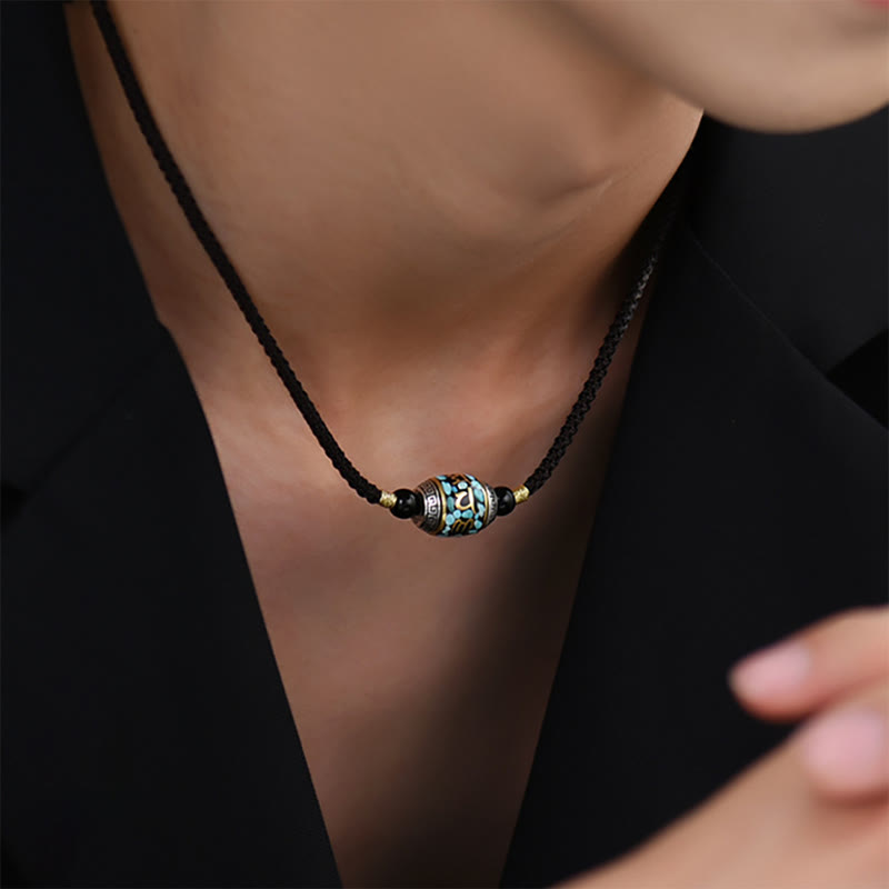 Tibet Om Mani Padme Hum Dzi Bead Pattern Protection Rotatable Necklace Pendant