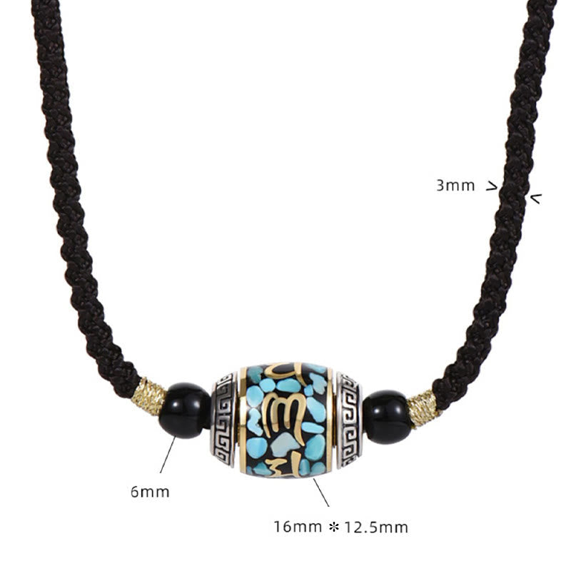 Tibet Om Mani Padme Hum Dzi Bead Pattern Protection Rotatable Necklace Pendant