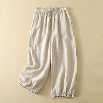 Breathable Cotton Linen Cropped Harem Meditation Pants
