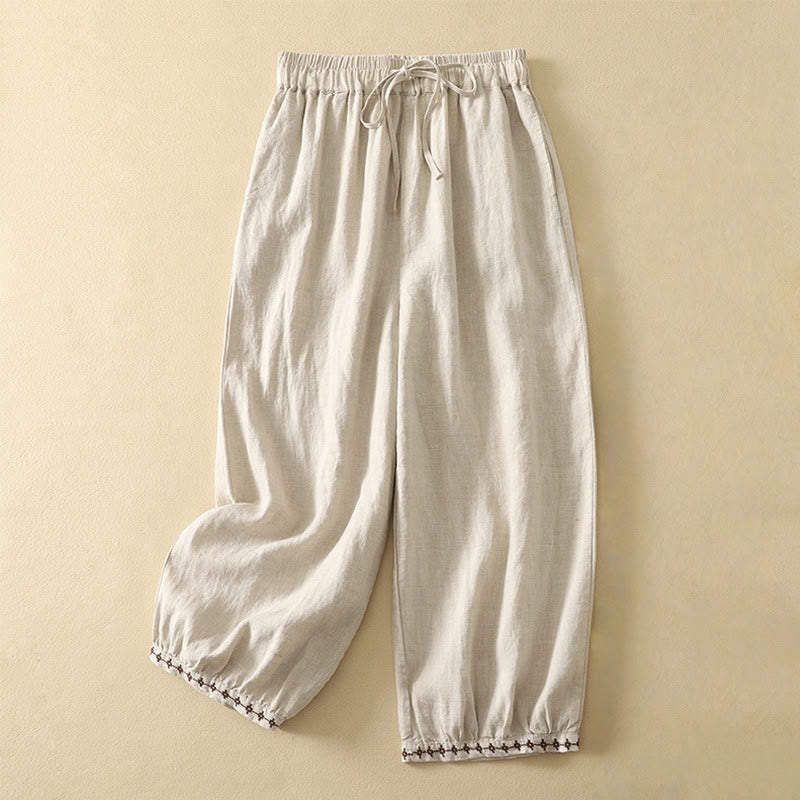 Breathable Cotton Linen Cropped Harem Meditation Pants