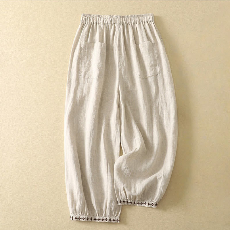 Breathable Cotton Linen Cropped Harem Meditation Pants