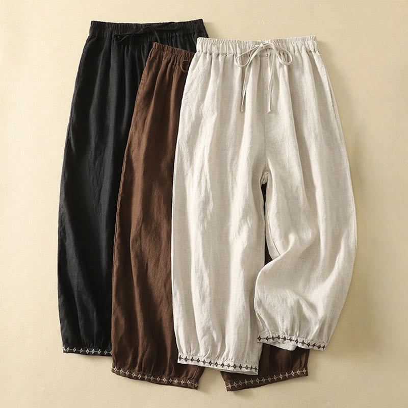 Breathable Cotton Linen Cropped Harem Meditation Pants