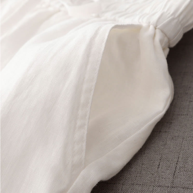 Casual High Waist Ruffled Drawstring Design Women's Wide Leg Cotton Pants With Pockets