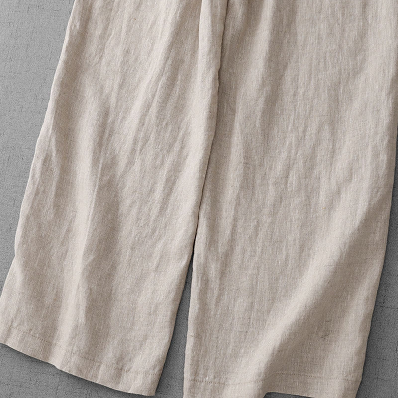 Casual High Waist Ruffled Drawstring Design Women's Wide Leg Cotton Pants With Pockets