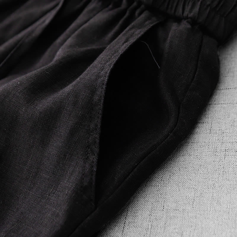 Casual High Waist Ruffled Drawstring Design Women's Wide Leg Cotton Pants With Pockets