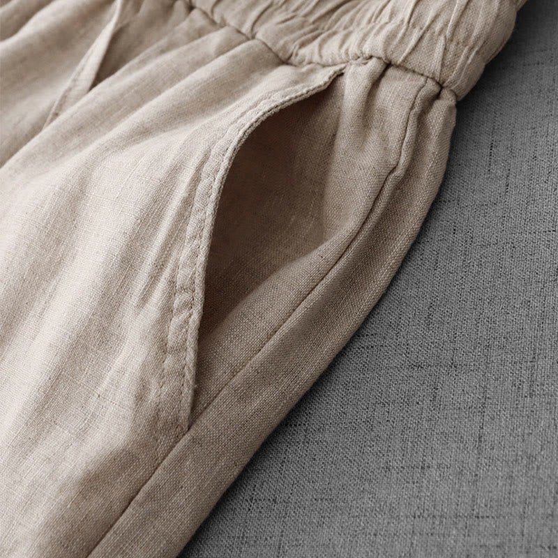 Casual High Waist Ruffled Drawstring Design Women's Wide Leg Cotton Pants With Pockets