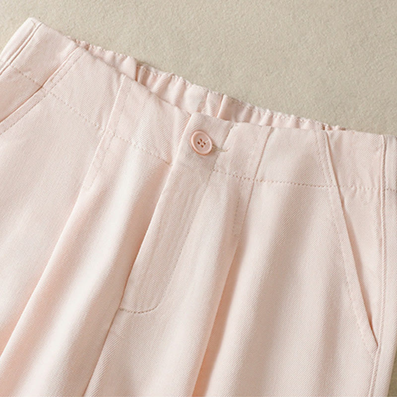 Casual Lace Patchwork Design High Waist Women's Wide Leg Ankle-Length Pants With Pockets Zipper