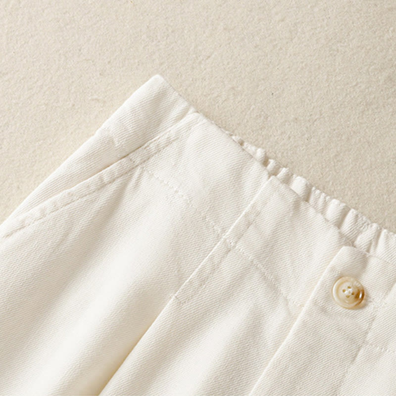 Casual Lace Patchwork Design High Waist Women's Wide Leg Ankle-Length Pants With Pockets Zipper