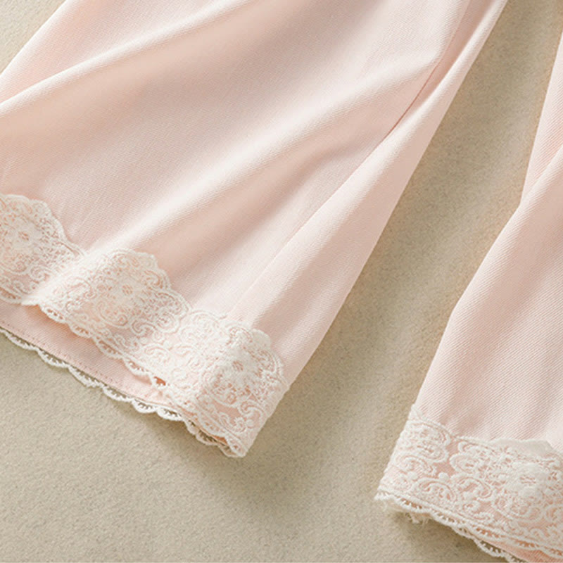 Casual Lace Patchwork Design High Waist Women's Wide Leg Ankle-Length Pants With Pockets Zipper