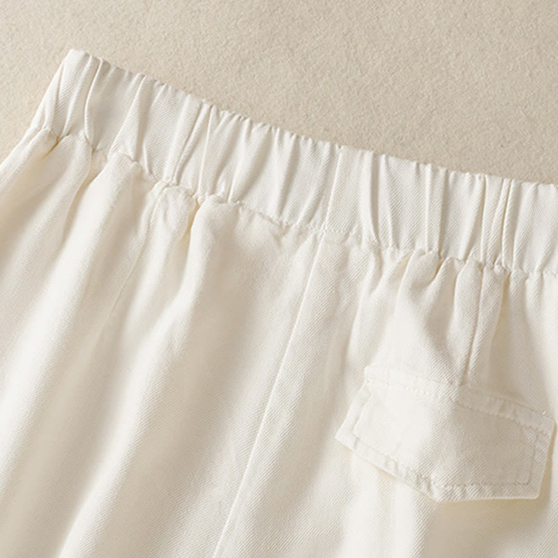 Casual Lace Patchwork Design High Waist Women's Wide Leg Ankle-Length Pants With Pockets Zipper