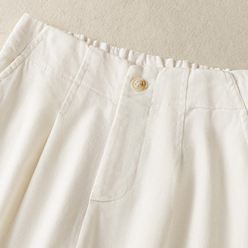 Casual Lace Patchwork Design High Waist Women's Wide Leg Ankle-Length Pants With Pockets Zipper