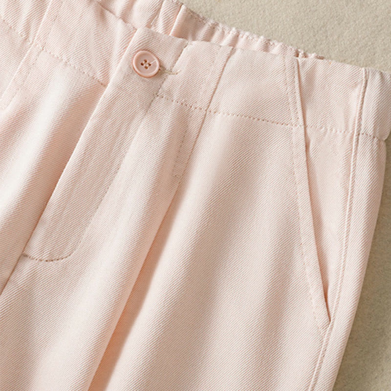 Casual Lace Patchwork Design High Waist Women's Wide Leg Ankle-Length Pants With Pockets Zipper