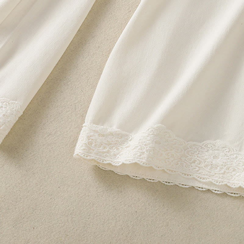 Casual Lace Patchwork Design High Waist Women's Wide Leg Ankle-Length Pants With Pockets Zipper