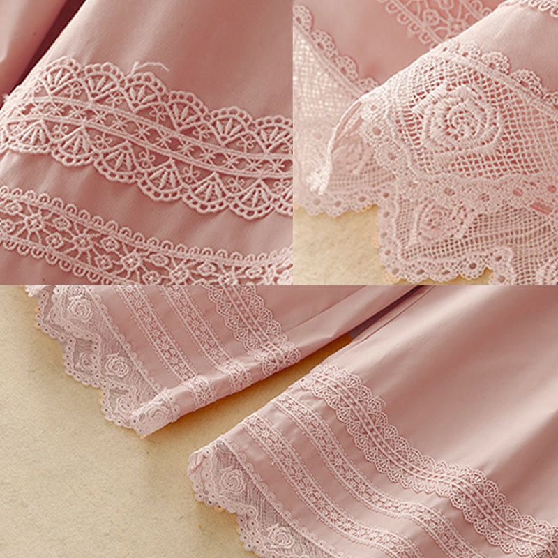 Commute Plain Lace Patchwork Drawstring Design Women's Wide Leg Cotton Ankle-Length Pants With Pockets