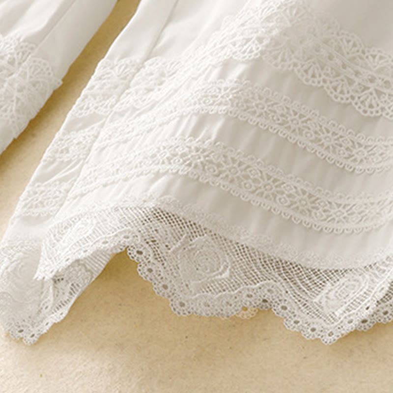 Commute Plain Lace Patchwork Drawstring Design Women's Wide Leg Cotton Ankle-Length Pants With Pockets