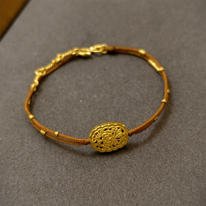 Handmade Gold Plated Copper Peony Flower String Balance Bracelet