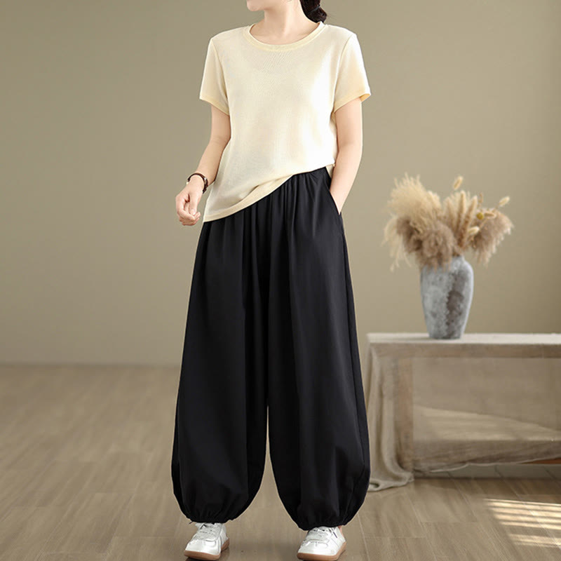 Breathable Cotton Elastic Waist Meditation Bloomer Pants