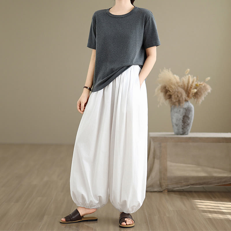 Breathable Cotton Elastic Waist Meditation Bloomer Pants