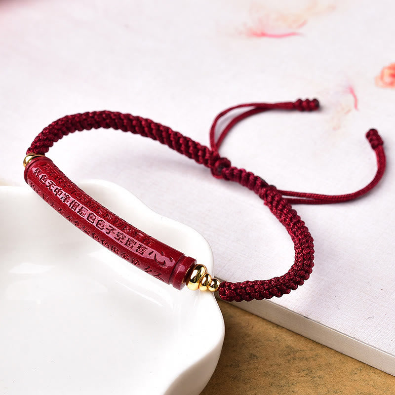 Handmade Braided Red String Cinnabar Om Mani Padme Hum & Heart Sutra Bracelet