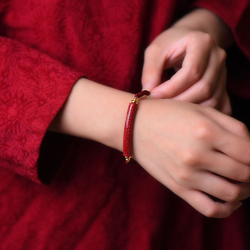 Handmade Braided Red String Cinnabar Om Mani Padme Hum & Heart Sutra Bracelet