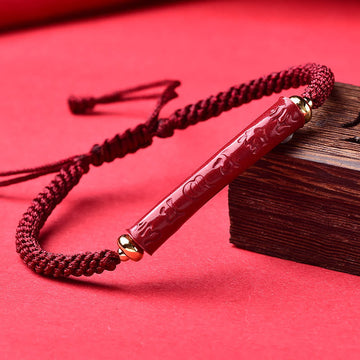 Handmade Braided Red String Cinnabar Om Mani Padme Hum & Heart Sutra Bracelet