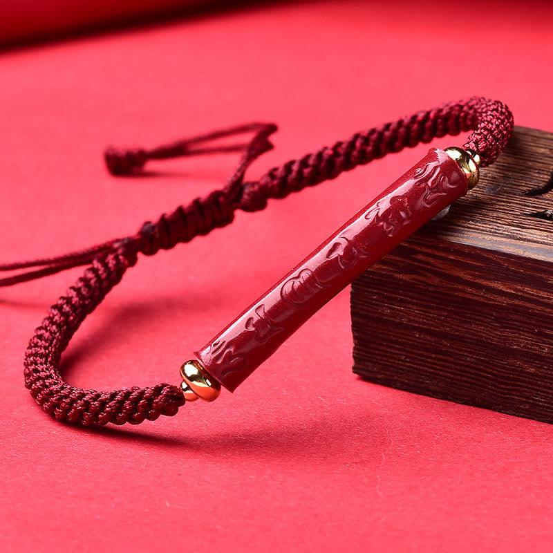 Handmade Braided Red String Cinnabar Om Mani Padme Hum & Heart Sutra Bracelet
